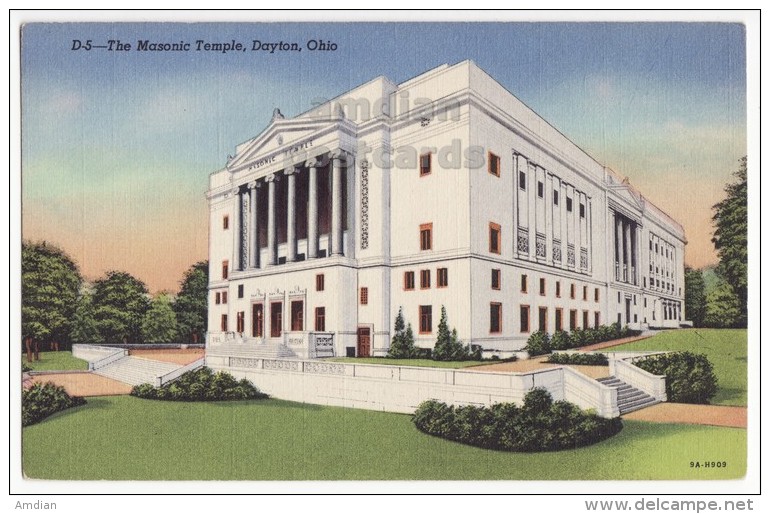 DAYTON OHIO OH, MASONIC TEMPLE BUILDING - Ca 1940s Vintage Postcard ~ ARCHITECTURE - Dayton