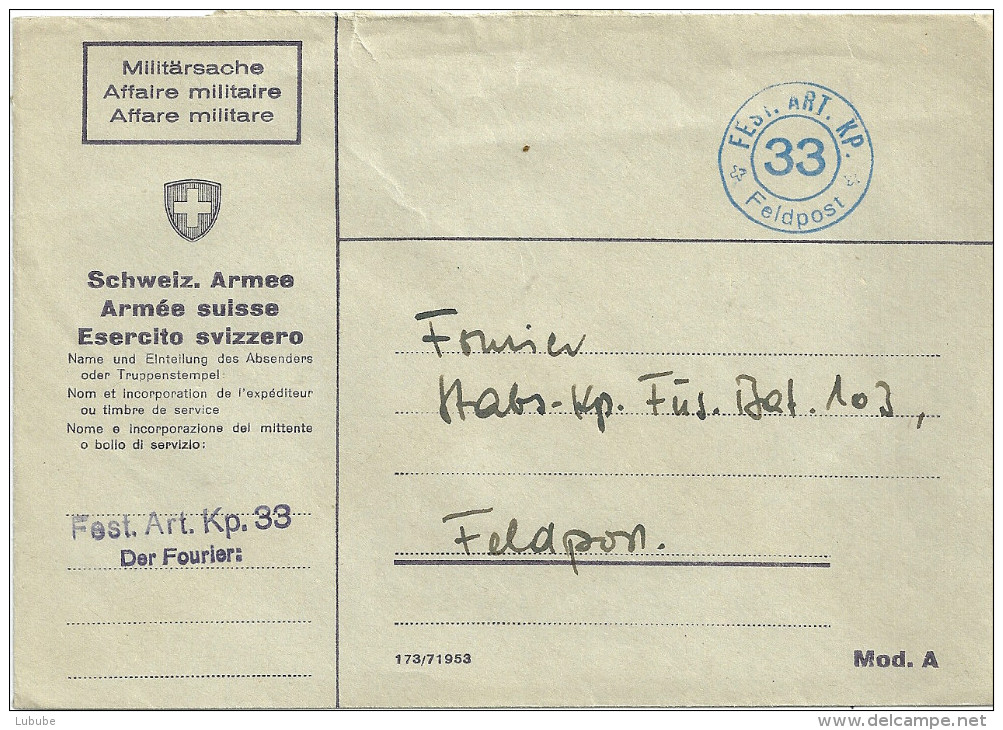 Feldpost Brief  "Fest.Art.Kp. 33"        Ca. 1940 - Abstempelungen