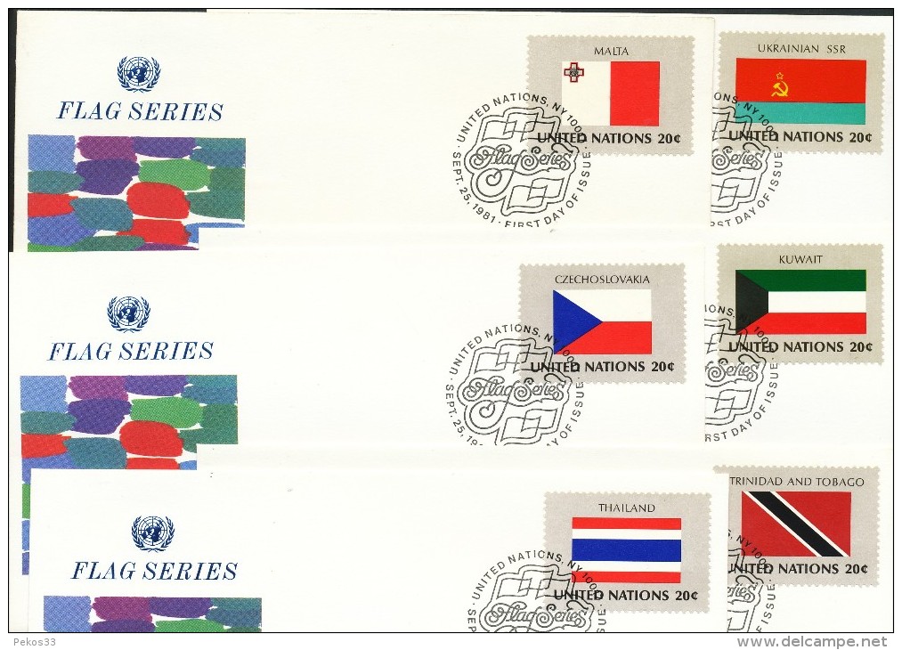 UNO New York - Mi.Nr.    373 -388  -    Ersttagstempel     Flaggen Der UNO-Mitgliedstaaten - Usados