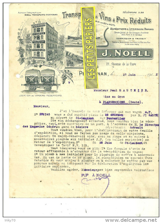 66 - Pyrennées-orientales - PERPIGNAN - Facture NOELL - Transport Des Vins – 1912 - REF 84 - 1900 – 1949