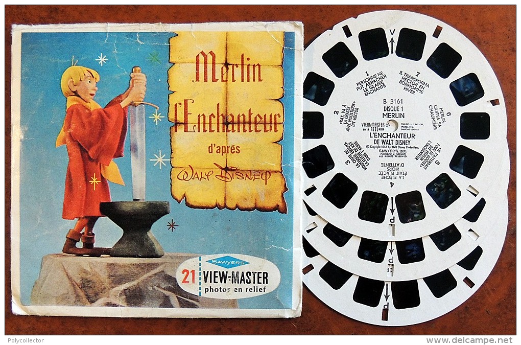 VIEW MASTER  - 21 Vues Stéréoscopiques - 3 Disques - Walt Disney - Merlin L'enchanteur - 3161 3162 3163 - Stereoscoop