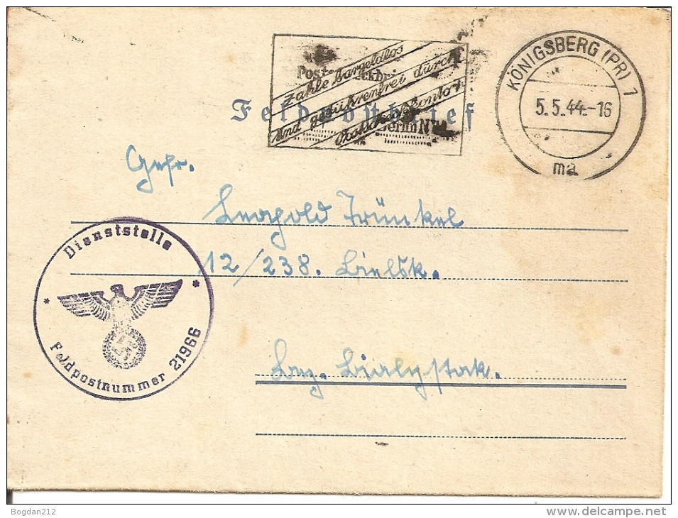 1940 - RUSSLAND,  KONIGSBERG, 2 Scan - 1941-43 Occupazione Tedesca