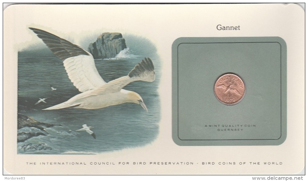 GUERNESEY BIRD COINS OF THE WORLD GANNET LE FOU DE BASSAN CARTE NUMISMATIQUE OISEAUX FRANKLIN 1 PENNY 1979    Tda20a - Guernesey