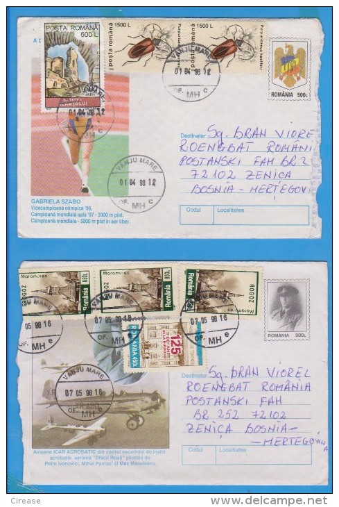 2 X Cover Romania Send Bosnia  Stamps,  Beautiful, Nice Franking - Storia Postale