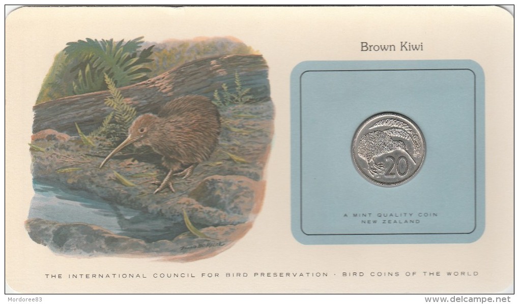 NOUVELLE ZELANDE BIRD COINS OF THE WORLD BROWN KIWI  CARTE NUMISMATIQUE OISEAUX FRANKLIN 1978/20    Tda20a - Nouvelle-Zélande