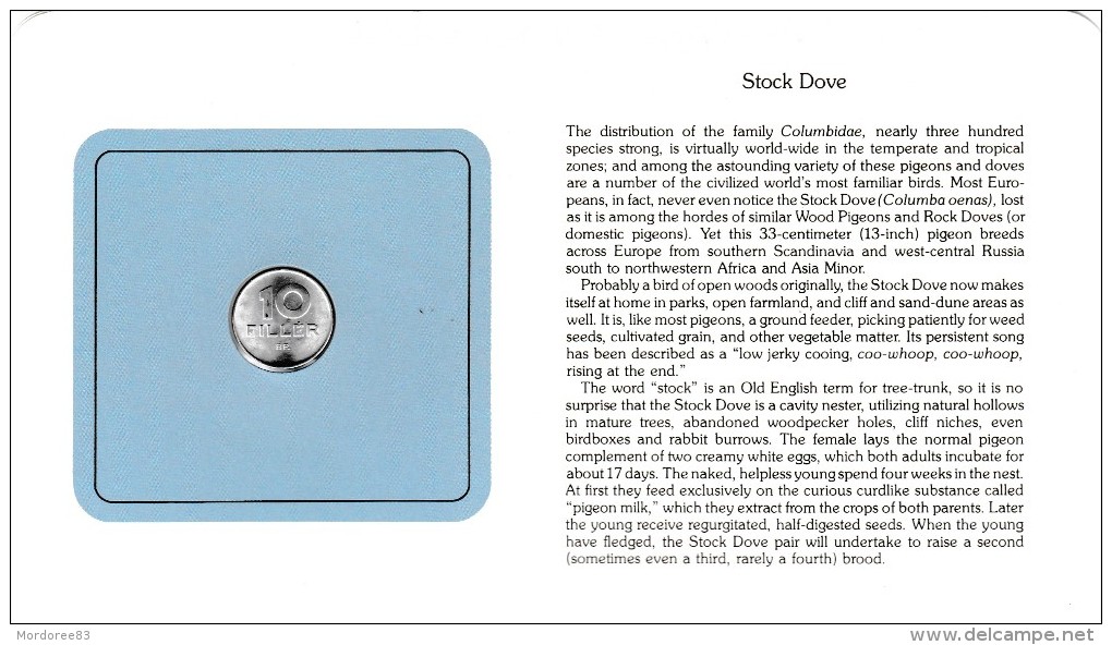 HONGRIE BIRD COINS OF THE WORLD STOCK DOVE CARTE NUMISMATIQUE OISEAUX FRANKLIN 10 FILLER 1973    Tda20a - Hongrie