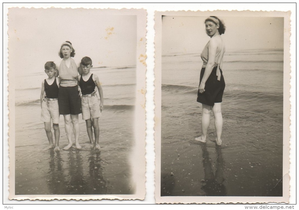 Foto/Photo. Scène De Plage. Femme,Enfants,Maillot. Lot De 2 Photos. - Personnes Anonymes