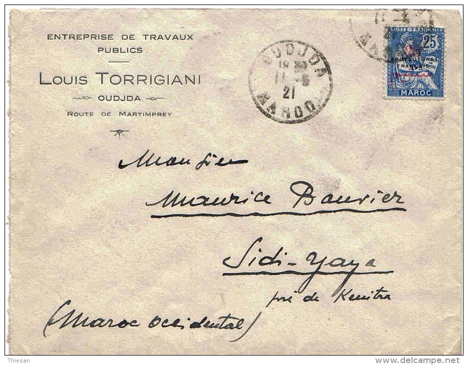 Maroc  Lettre Oujda Mai 1921 Entête Torrigiani Travaux Publics ( Mouchon ) - Lettres & Documents