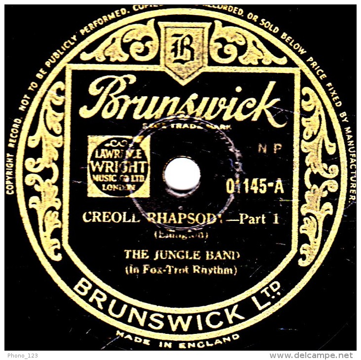 78 Trs - 25 Cm - état TB -  Brunswick 01145 - THE JUNGLE BAND - CREOLERHAPSODY Part 1 Et 2 - 78 Rpm - Schellackplatten