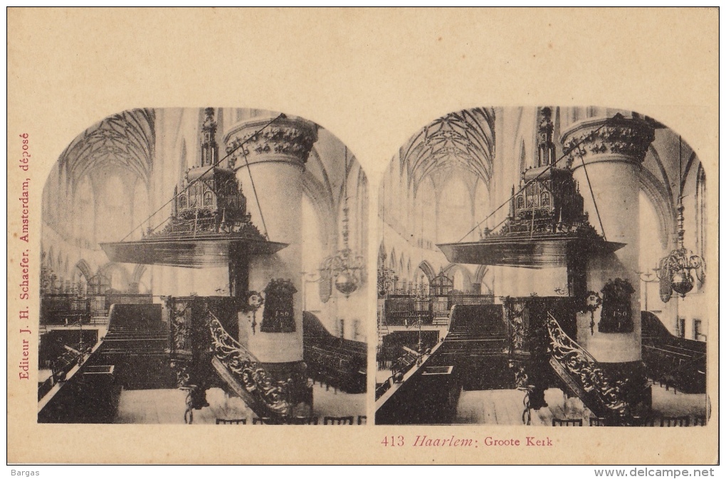 Carte Stereo Hollande Holland Harleem Groote Kerk - Cartes Stéréoscopiques