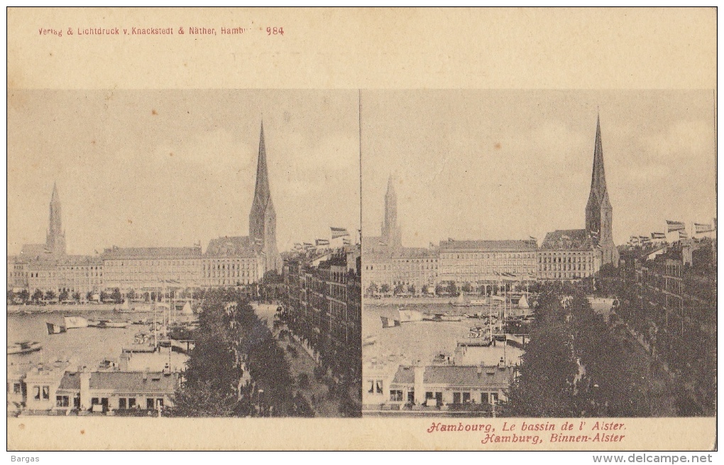 Carte Stereo Allemagne Deutschland Hambourg Le Bassin De L'alster - Cartes Stéréoscopiques