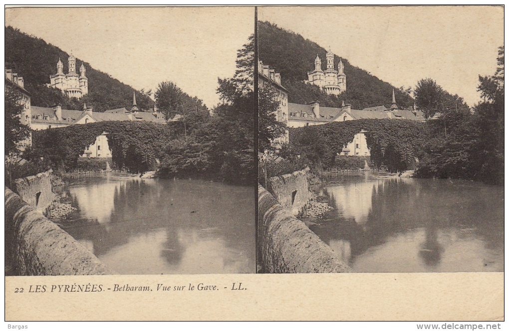 Carte Stereo France Pyrenees Betharam Vue Sur Le Gave - Cartes Stéréoscopiques