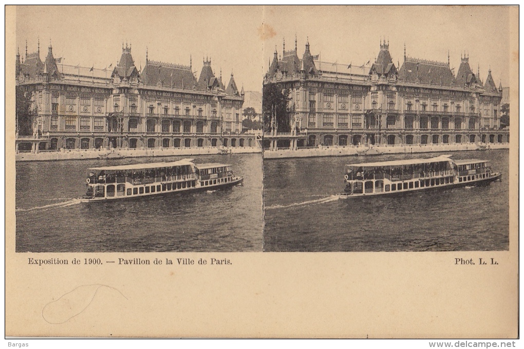 Carte Stereo France Paris Exposition 1900 Pavillon De La Ville De Paris - Cartes Stéréoscopiques