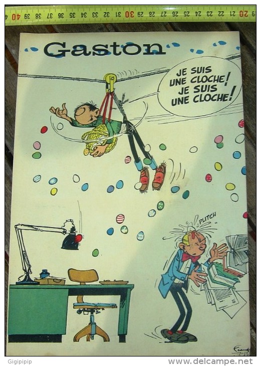 PUB PUBLICITE GASTON LAGAFFE JETANT DES OEUFS DE PAQUES JE SUIS UNE CLOCHE ! FRANQUIN - Collections