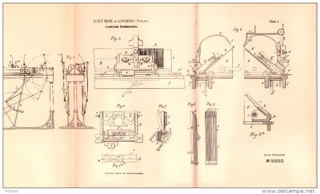 Original Patent -  Luigi Bosi In Livorno / Italia , 1888 , Macchina Per Maglieria !!! - Documentos Históricos