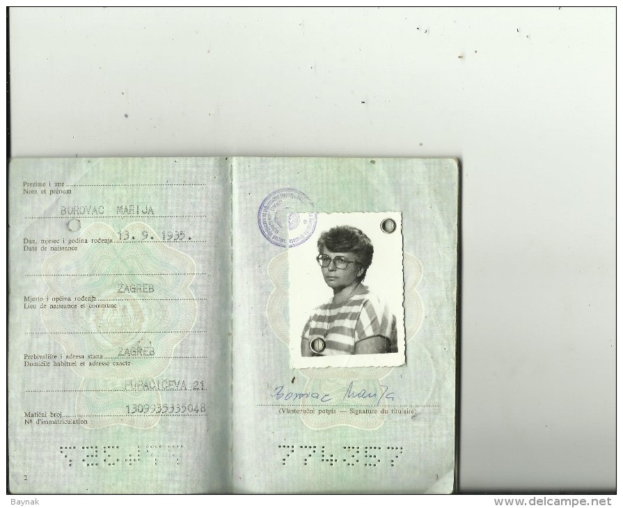 P65  --  SFR  YUGOSLAVIA  ---    PASSPORT  --  1985   --  LADY PHOTO  --  VISA GREECE  --  FISCAL REVENUE, TAX STAMP - Historical Documents