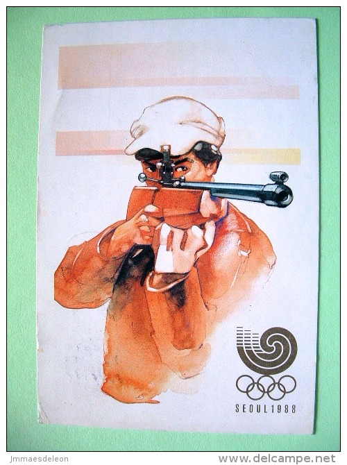 Korea South 1988 Postcard "Olympics Shooting" To Germany - Ping Pong - Ahn Chang-ho Fighter - Korea, South