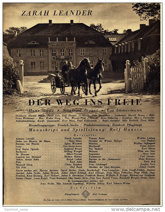 "Illustrierter Film-Kurier"  "Der Weg Ins Freie" Mit Zarah Leander , Hans Stüwe  -  Filmprogramm Nr. 3202 Von 1941 - Zeitschriften