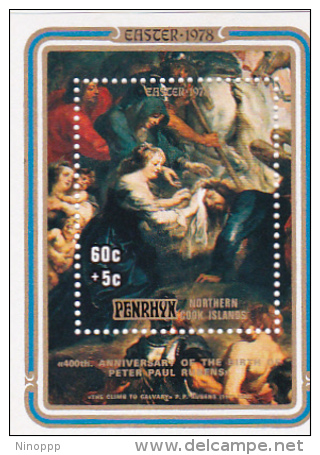 Penrhyn 1978 Easter,Rubens,60c The Climb To Calvary  Charity Souvenir Sheet MNH - Penrhyn