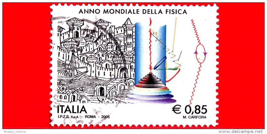 ITALIA - Usato - 2005 - Anno Internazionale Della Fisica 0,85 € • Schemi Tecnici E Xilografia Rappresentante Pavia - 2001-10: Usados