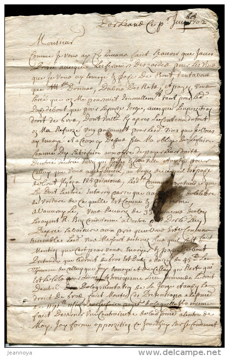 LETTRE D'ORLÉANS DU 1702 POUR PARIS - TB - ....-1700: Precursores