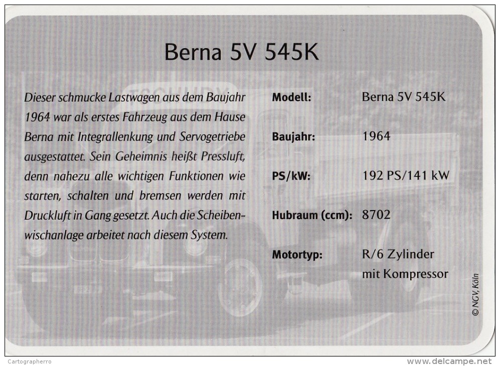 Truck BERNA 5V 545K Card 2scans 185 - Camions & Poids Lourds