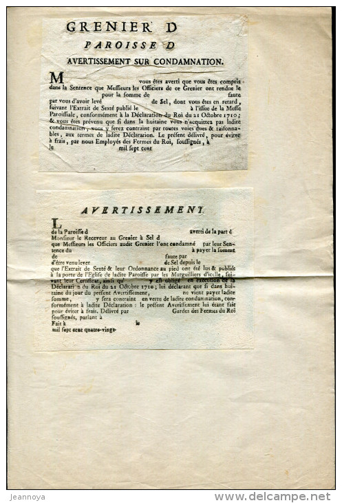 6 AVERTISSEMENTS DE GRENIER A SEL DU XVI éme SIÉCLE , DONT 5 COLLÉS SUR FEUILLET - TB - ....-1700: Precursors