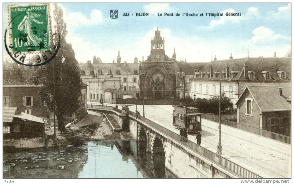 N°39051 -cpa Dijon -le Pont De L'Ouche Et Hôpital Général- - Strassenbahnen