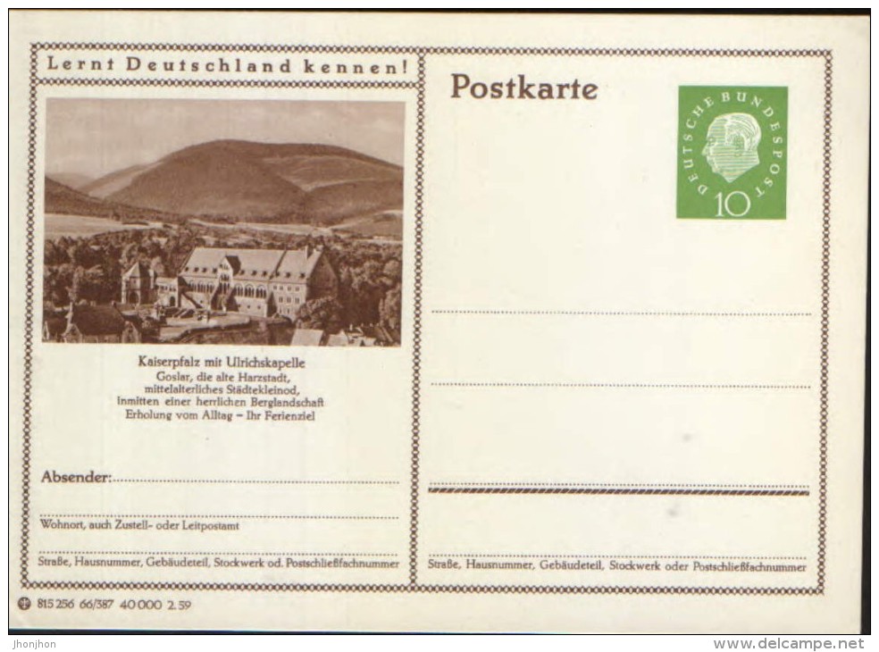 Germany/Federal Republic - Stationery  Postcard Unused 1959 - P41, Kaiserpfalz Mit Ulrichskapelle Goslar - Cartes Postales - Neuves