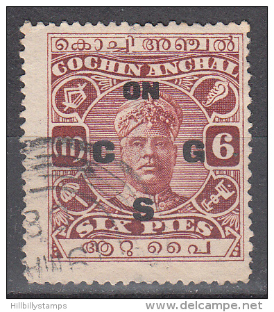 India States   Cochin     Scott No  029     Used     Year 1929 - Cochin