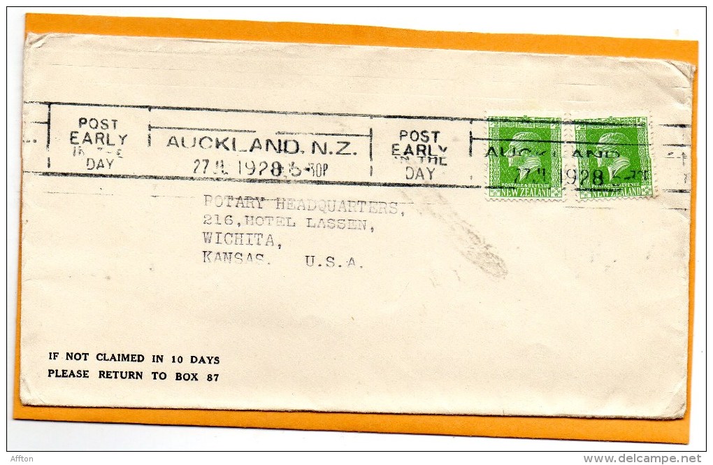 New Zealand 1928 Cover Mailed To USA - Covers & Documents