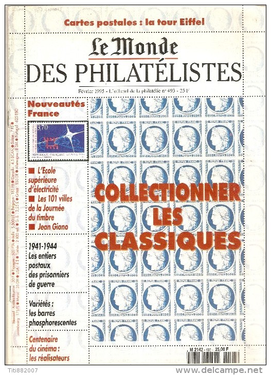 Le Monde Des Philatélistes  -   N° 493  -  Février 1995 - French (from 1941)