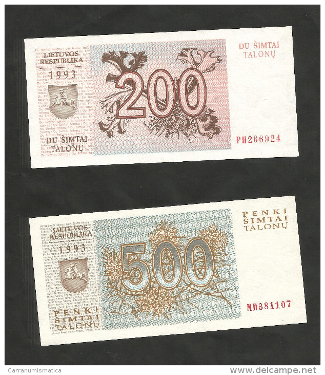 [NC] LATVIA / LITUANIA - 200 & 500 TALONU (1993) - LOT Of 2 DIFFERENT BANKNOTES - Lituania