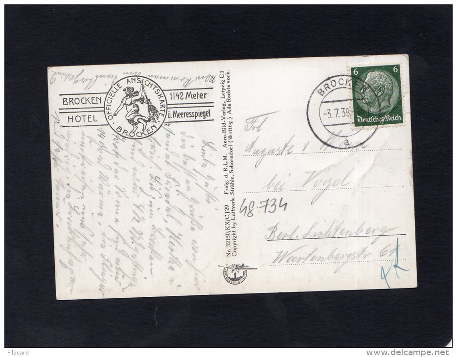 48734    Germania,  Brocken 1142 M. U. D. M.,  Orig - Fliegeraufnahme,  VG  1939 - Altri & Non Classificati