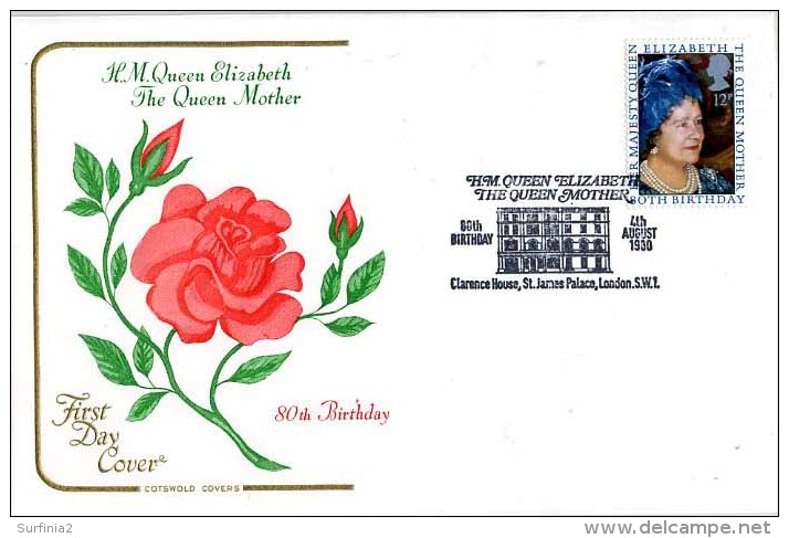 1980 QUEEN MOTHER FDC - CLARENCE HOUSE P/M - 1971-1980 Decimal Issues