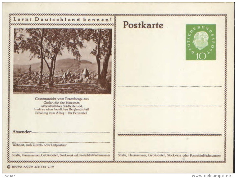 Germany/Federal Republic -Postal Stationery Postcard Unused 1959- P41Gesamtansicht Vom Petersberge Aus Goslar - Postcards - Mint