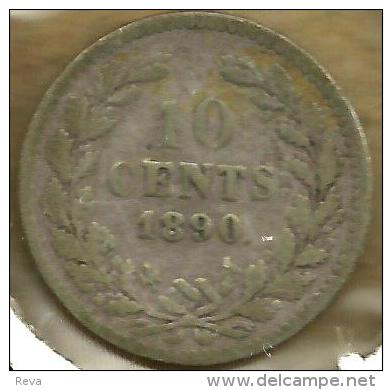 NERTHERLANDS 10 CENTS WREATH FRONT KING HEAD BACK 1890 AG SILVER KM80  AF READ DESCRIPTION CAREFULLY !!! - 1849-1890 : Willem III