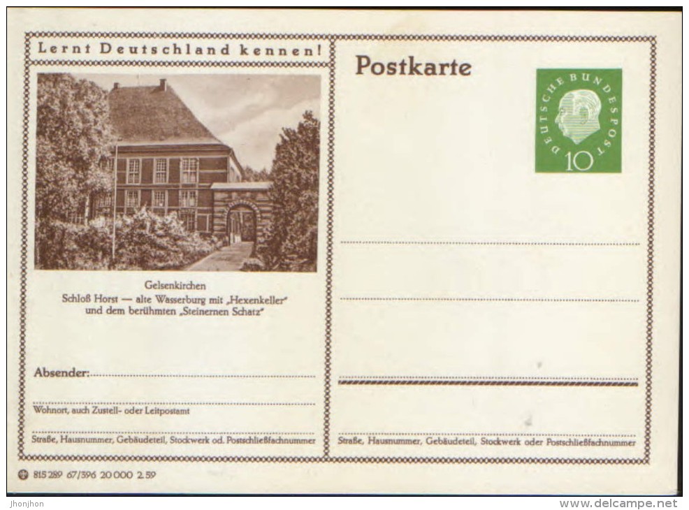 Germany/Federal Republic -Postal Stationery Postcard Unused 1959- P41,Gelsenkirchen Schloss Horst - Postkaarten - Ongebruikt