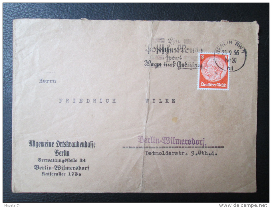 Germany, Third Reich Cover With Hindenburg  Stamp 20-9-1936. - Briefe U. Dokumente