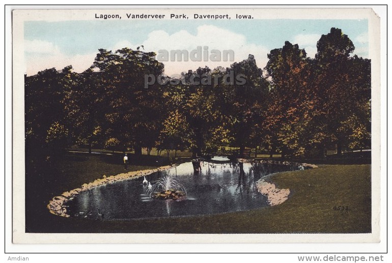 DAVENPORT IA, VANDERVEER PARK LAGOON ~ Ca 1920s Vintage Postcard ~ CITY VIEW - IOWA - Davenport