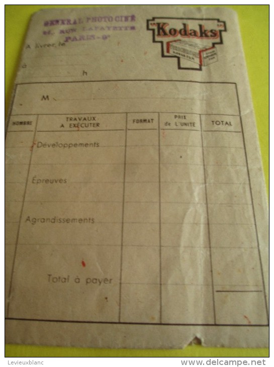 Enveloppes De Négatifs Et Tirages/Kodaks/Général PhotoCiné/Paris/Vers 1930 - 1950      ENT4 - Andere & Zonder Classificatie