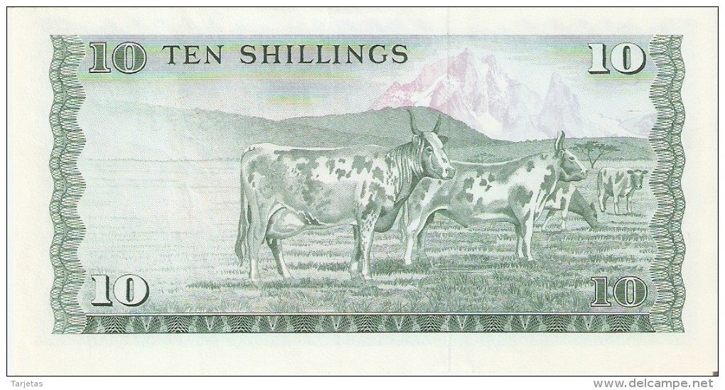 BILLETE DE KENIA DE 10 SHILINGI DEL AÑO 1977 (BANK NOTE) VACA-COW - Kenya
