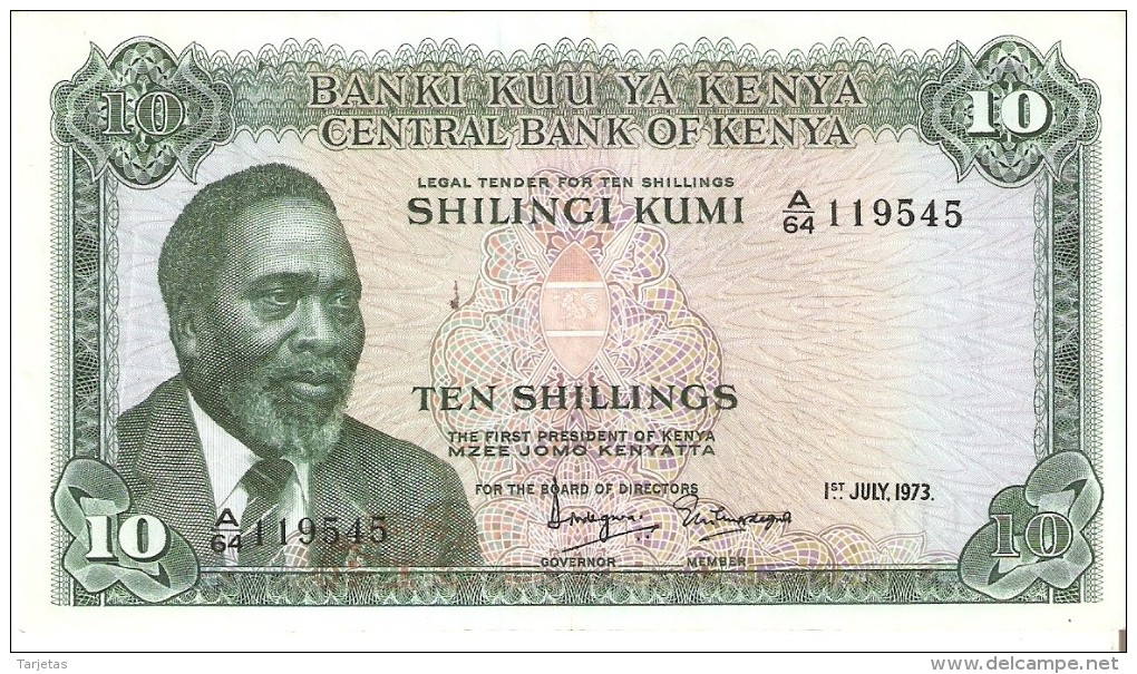 BILLETE DE KENIA DE 10 SHILINGI DEL AÑO 1973 (BANK NOTE) - Kenia