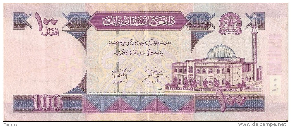 BILLETE DE AFGANISTAN  DE 100 AFGHANIS DEL AÑO 2002 (BANKNOTE) - Afghanistán