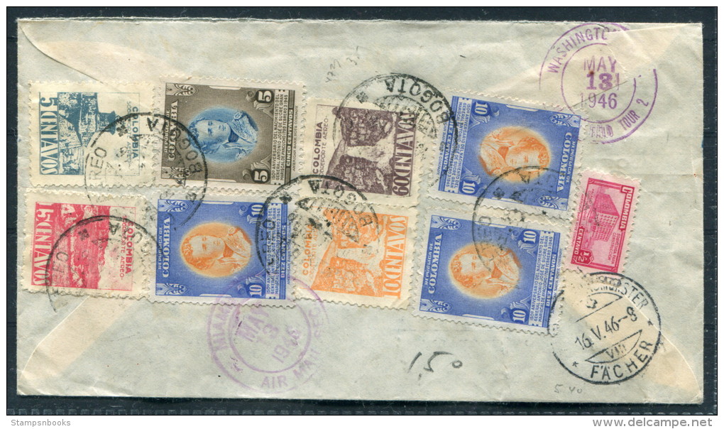 1946 Colombia Steinberg, Wronsky &amp; Co Bogota Registered Airmail Cover - Zurich Switzerland Via New York Washington - Colombia