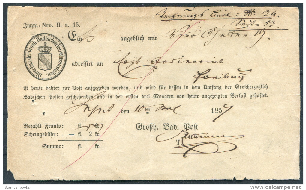 1857 Baden Registered Cover Receipt ,Deutschland,Allemagne - Storia Postale