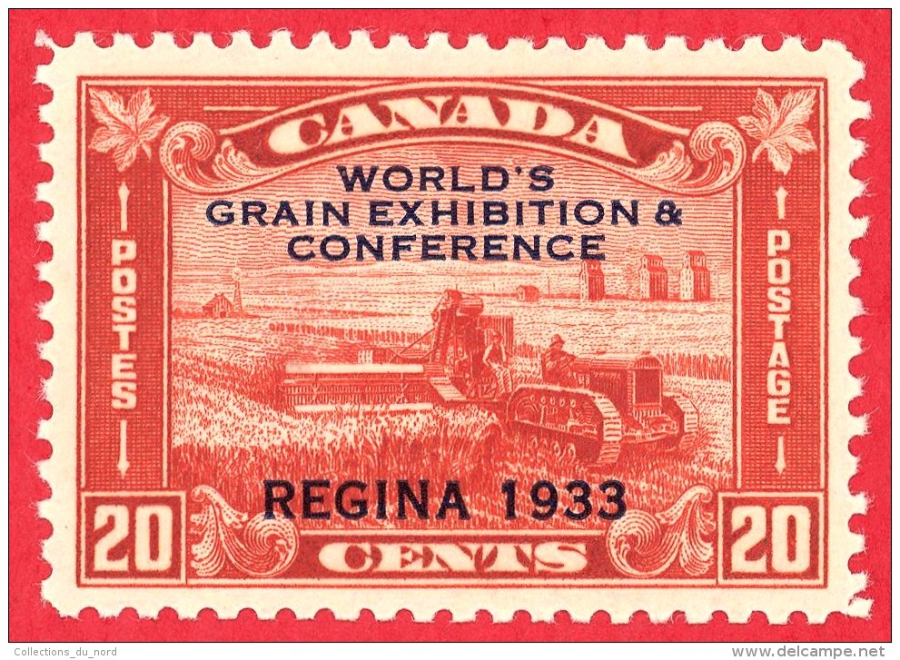 Canada #  203 - 20 Cents - Mint N/H - Dated  1933 - Grain Exhibition / Exposition De Grains - Neufs