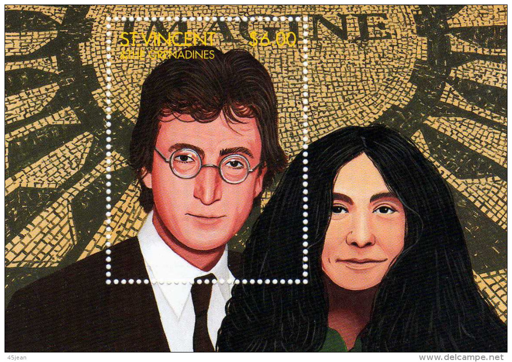 St Vincents: Bloc Feuillet Chanteur John Lennon  Et Yoko - Singers