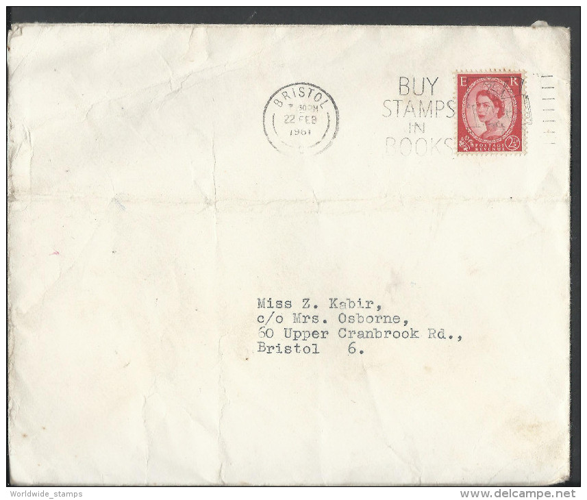 Great Britain 1961  2½d Carmine-red With Slogan Cancel Mark On Cover Bristol Postal History Cover From Great Britain - Brieven En Documenten