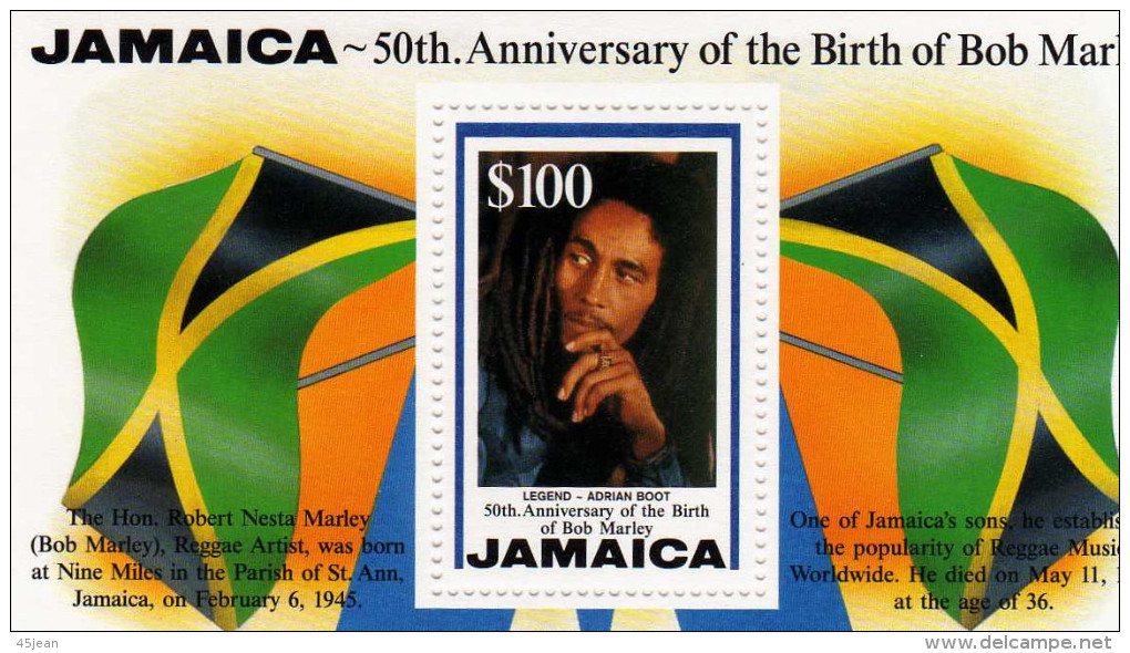 Jamaique: 1995 Bloc Feuillet  Chanteur Bon Marley - Singers